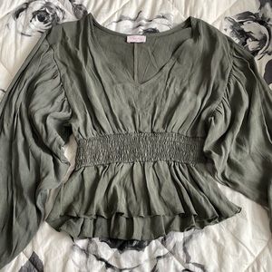 Pink Lily Green Blouse